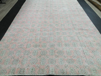 Large Vintage RUG TURKISH Rug 10.5 x 7 Pink Vintage Persian Rug Vintage Oriental Rug Wool Oushak Rug Hand Made Rugs Vintage Turkish Rug