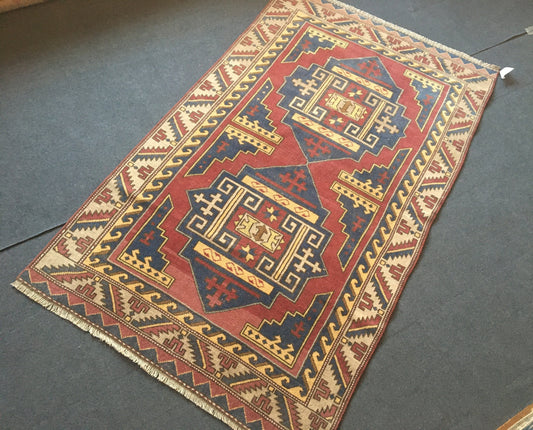 4x6.5 feet handmade anatolian large rug, vintage dark colors bedroom area rug, turkish living room floor rug, bathroom wide rug, laundry rug