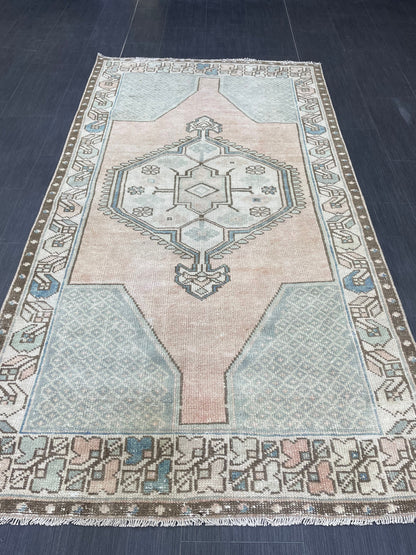 Handmade Rug, Hand Knotted 3.8 x 7 Rug, Oushak Rug, Rustic Rug, Bohemian Rug, Turkish Rug, Antique Rug, Vintage Rug, Wool rug