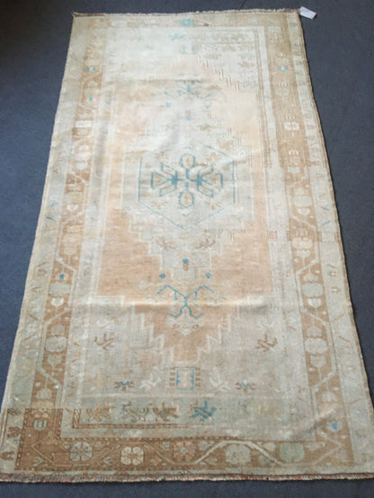 3.4x6.2 feet natural wool large rug, turkish kitchen area rug, oushak bedroom rug, hallway middle floor rug, brown muted bathroom floor rugs