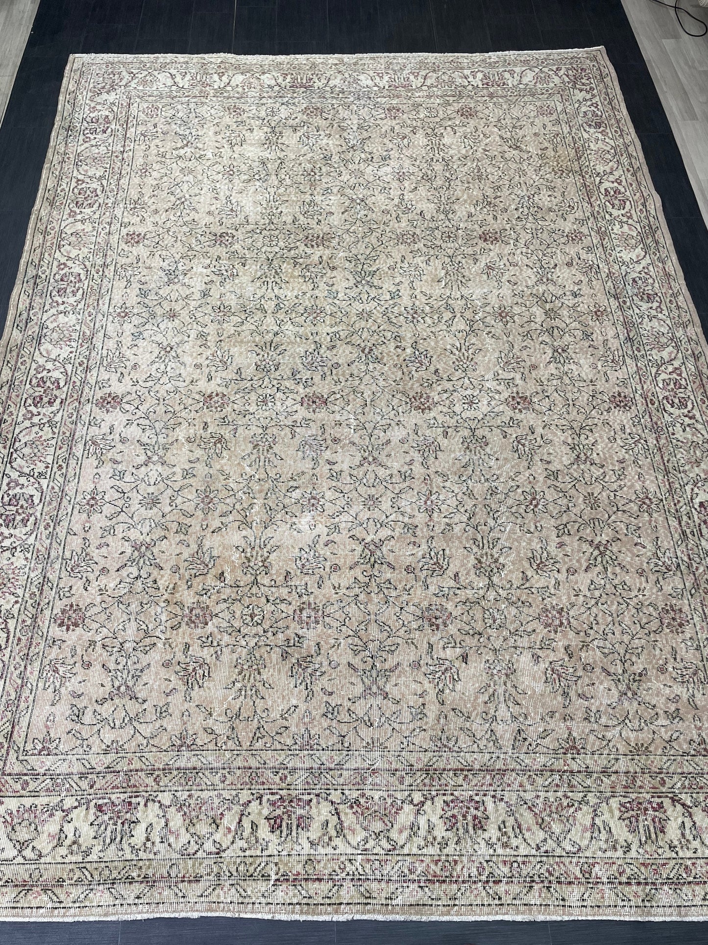 Large Floral 8.2 x 11.4 Rug OUSHAK RUG Distressed Rug 8x12 Vintage Handmade Rugs Hand Knotted Turkish Rug Soft Pink Rose Pink Light Pink