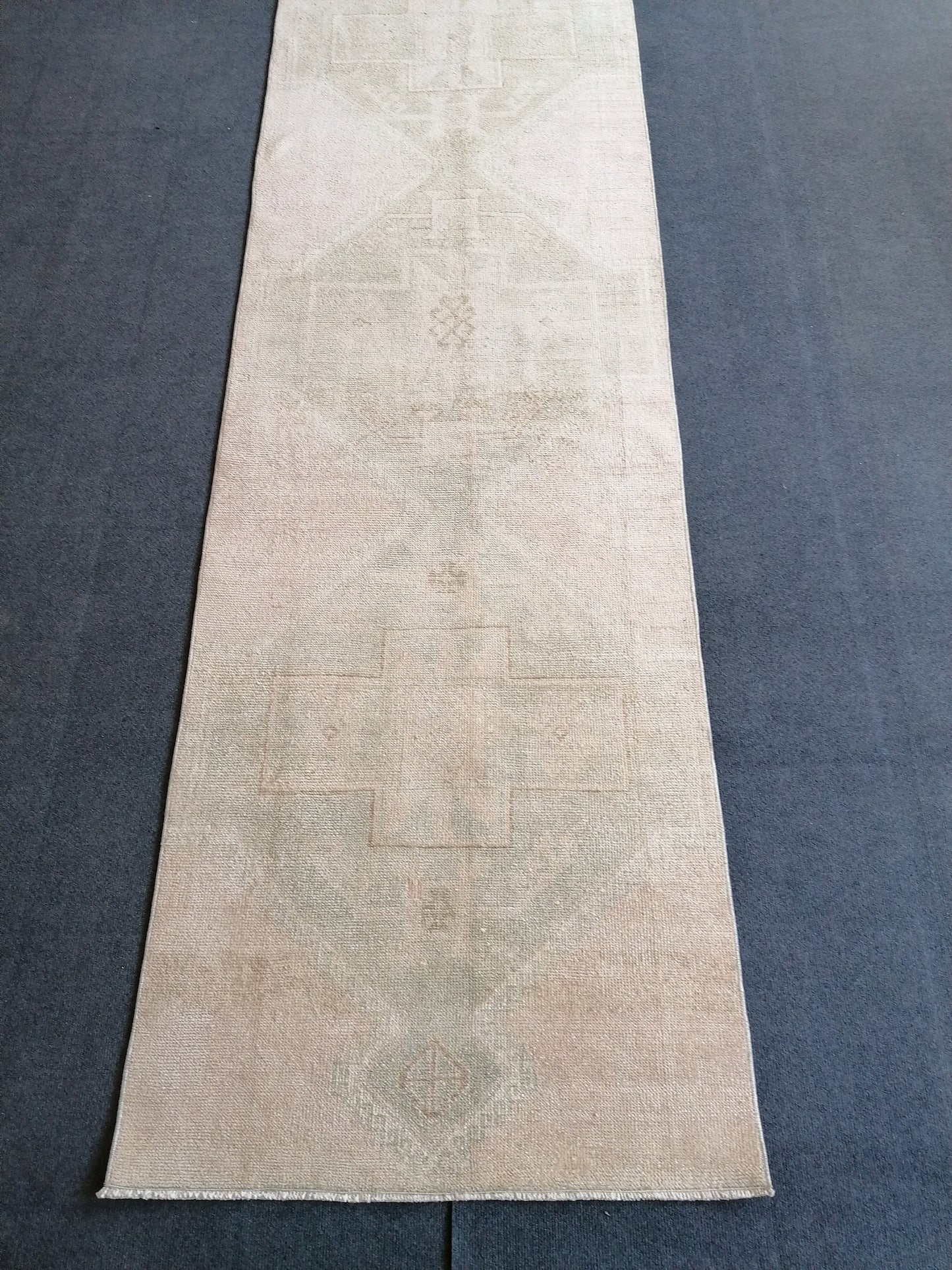 2'8x12 oushak turkish runner rug, hallway runner rug, hand made rug, oushak vintage runner rug, vintage rug, vintage anatolian rug