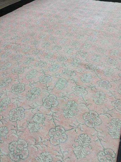 Large Vintage RUG TURKISH Rug 10.5 x 7 Pink Vintage Persian Rug Vintage Oriental Rug Wool Oushak Rug Hand Made Rugs Vintage Turkish Rug