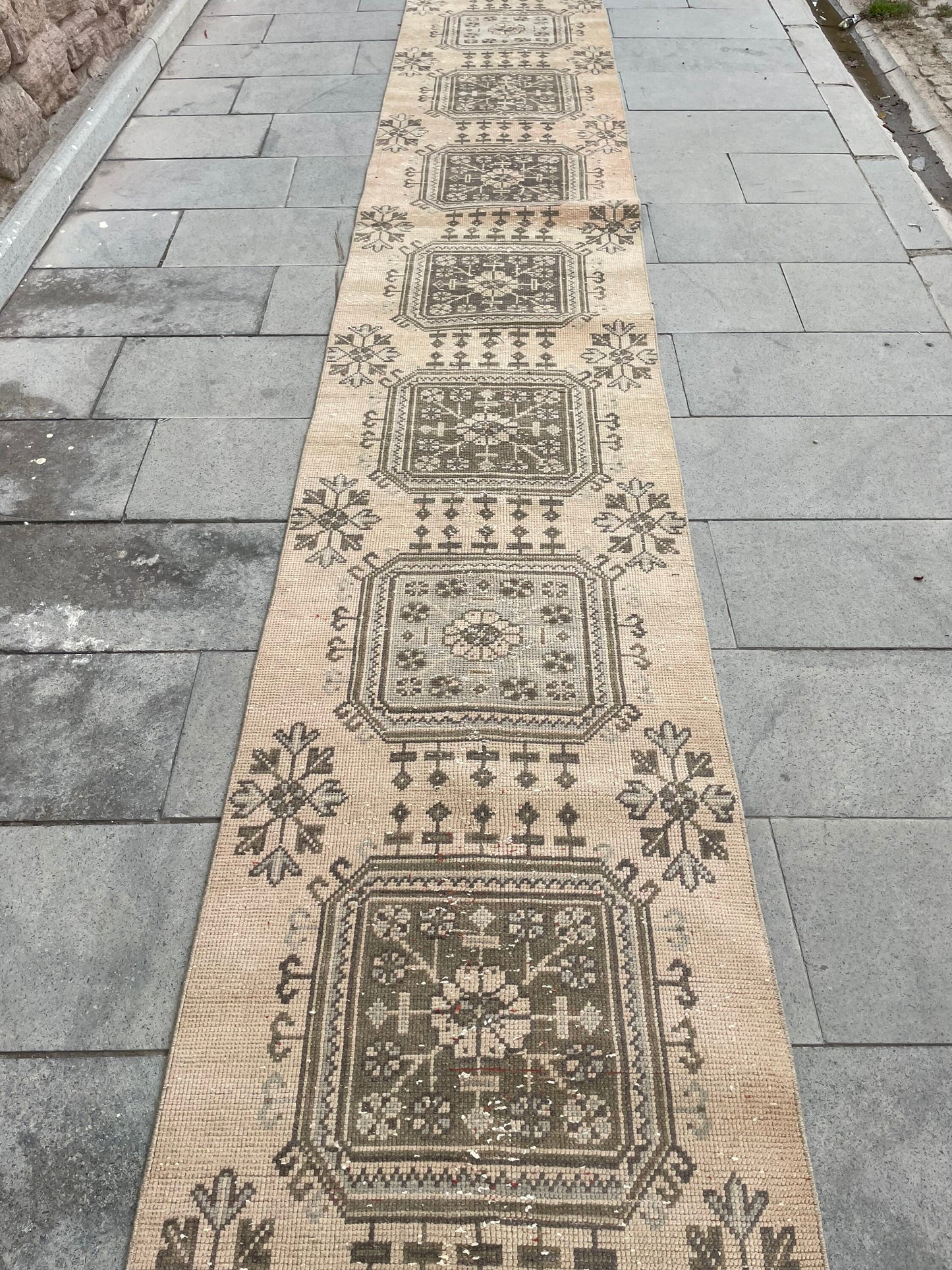 Handmade Extra Long Turkish Runner  Rug,Very Long Hand Knotted Runner Rug 2.3 x 21.3 Vintage Runner Rug XL Muted Runner Rug Staircase Runner