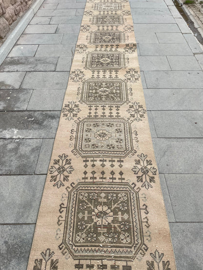 Handmade Extra Long Turkish Runner  Rug,Very Long Hand Knotted Runner Rug 2.3 x 21.3 Vintage Runner Rug XL Muted Runner Rug Staircase Runner