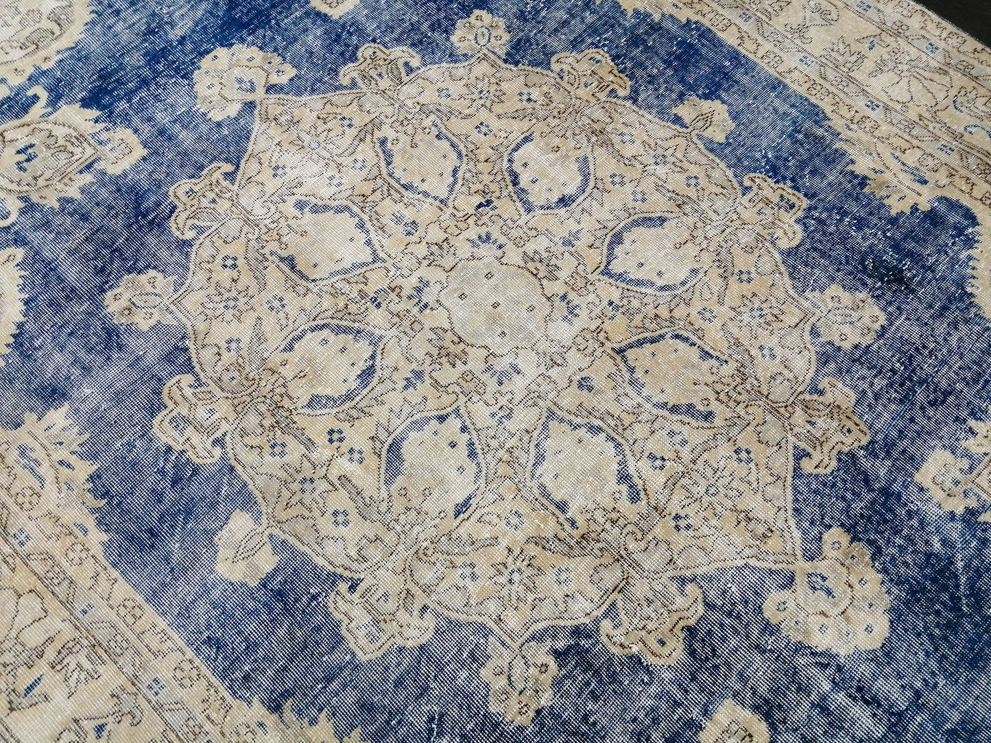 Blue OUSHAK RUG TURKISH Distressed Oushak Rug Vintage 7.5 x 11 Runner Rug Vintage Rug Wool Oriental Rug Hand Made Rugs Vintage Turkish Rug