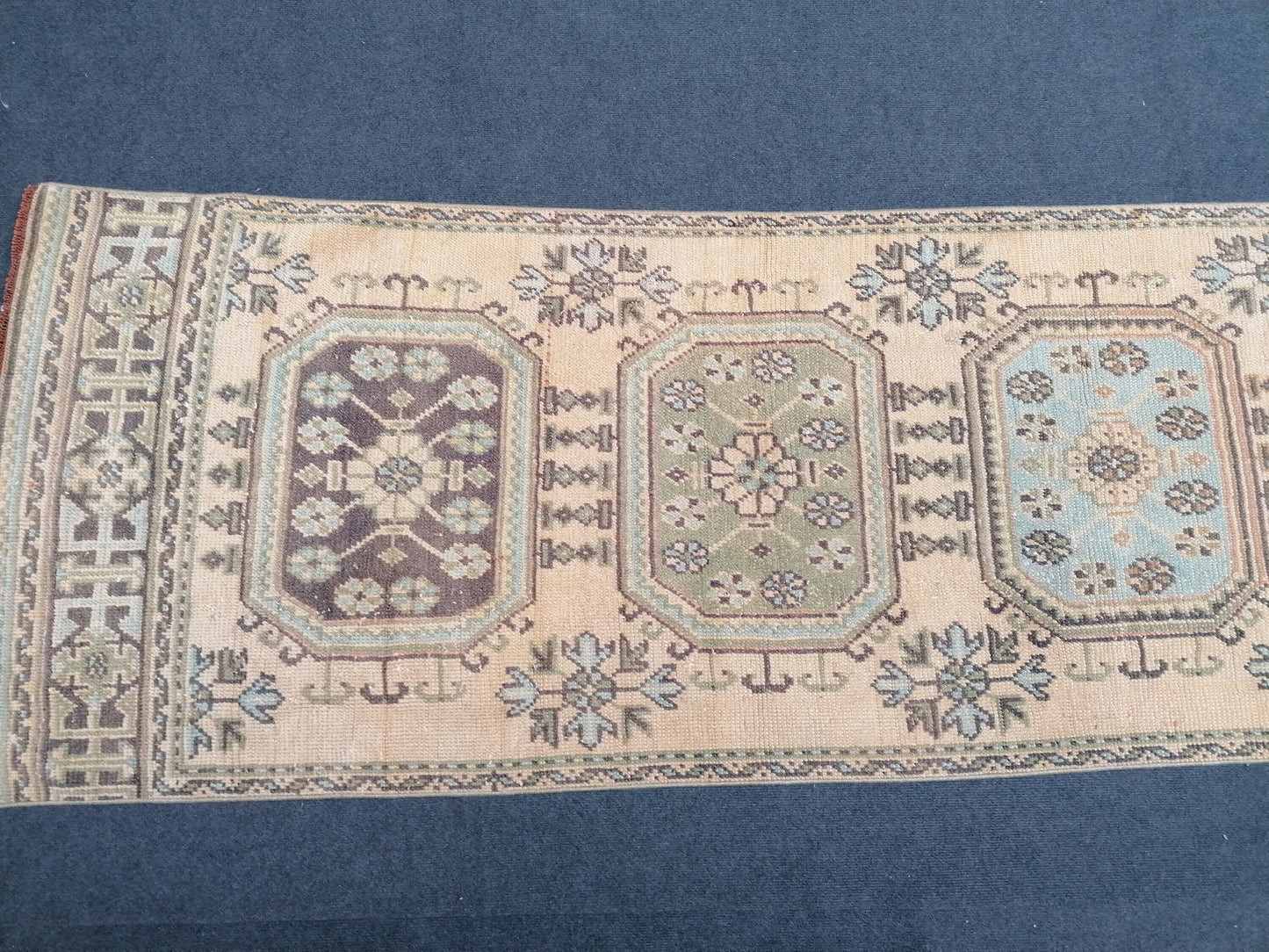 3x11 mute soft oushak turkish runner rug, vintage turkish runner rug, pastel handmade kitchen runner rug, bathroom rug, entryway runner rug