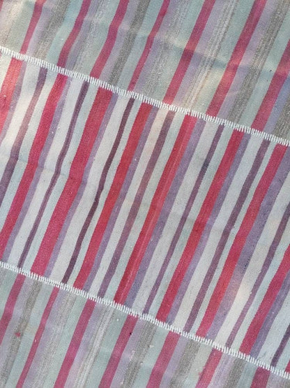 6'9x8'5 flatwoven kilim rug, stripe turkish hand made rugs  vintage turkish rugs oushak rug vintage oushak rug, wool rug