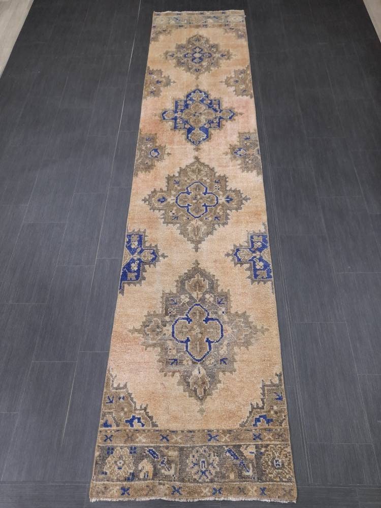 Antique Runner Rug 2.6 x 11.6 Persian Runner Rug Wool Oushak Rug Oushak Runner Rug Turkish Runner Rug Kitchen Runner Rug Hallway Runner Rug