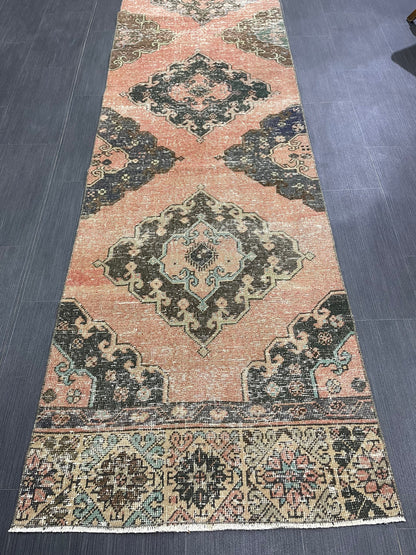 Vintage Runner Rug 2.7 x 12.3 Muted Hallway Runner Rug Kitchen Runner Rug Muted Wool Runner Rug Muted Oushak Rug Pretty Turkish Runner
