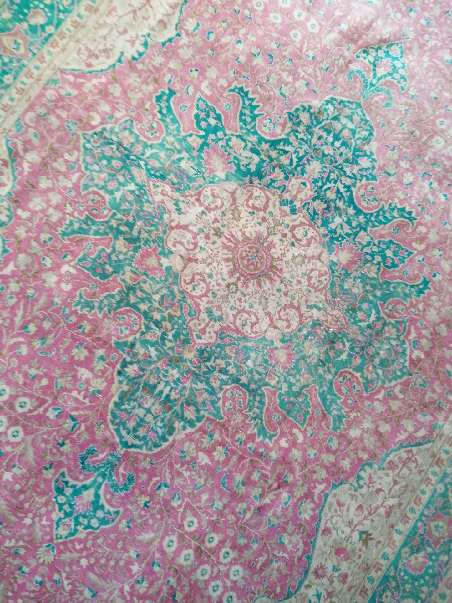 7 x 9.5 Persian RUG Vintage TURKISH Pink Green Oriental Rug Vintage  Vintage Runner Rug Wool Oushak Rug Handmade Rug Hand Knotted Rug