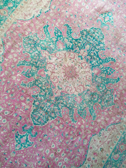 7 x 9.5 Persian RUG Vintage TURKISH Pink Green Oriental Rug Vintage  Vintage Runner Rug Wool Oushak Rug Handmade Rug Hand Knotted Rug