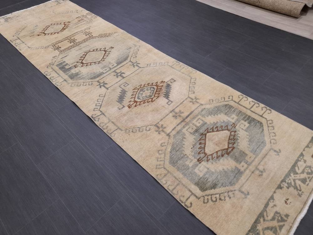 Muted Vintage Runner Rug 2.7 x 10 Muted Turkish Runner Rug Oriental Runner Rug Hallway Runner Rug Kitchen Runner Rug Persian Runner