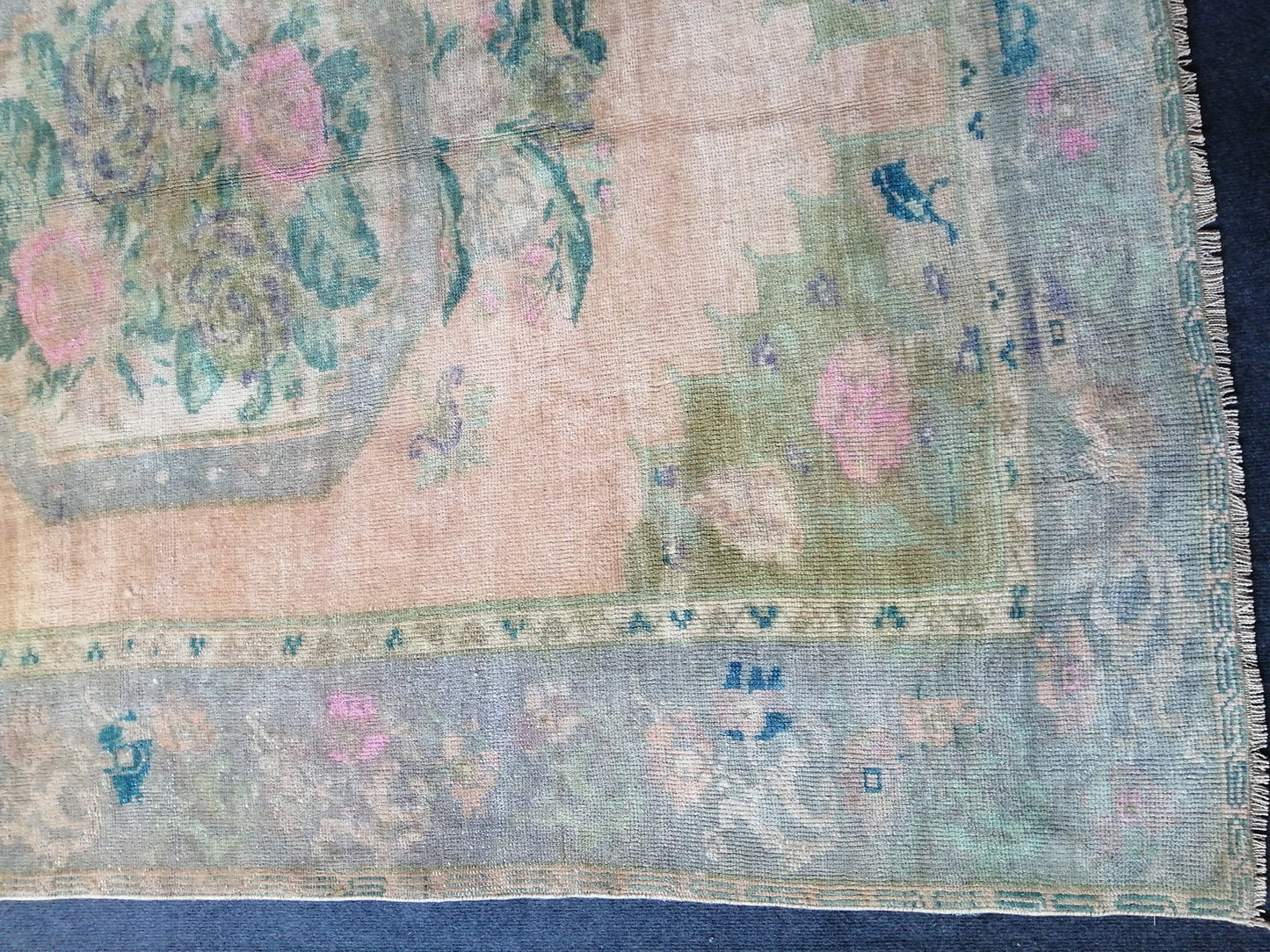 5.5 x 7.9 Floral OUSHAK RUG TURKISH Oushak Rug Vintage Hand Knotted Rug Muted Wool Rug Hand Made Rugs Vintage Faded Rug