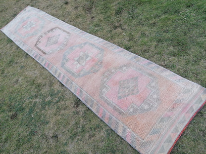 Turkish runner rug,vintage rug,vintage oushak rug 2'10x12'3 wool runner, hand made kitchen rug, hallway runner rug