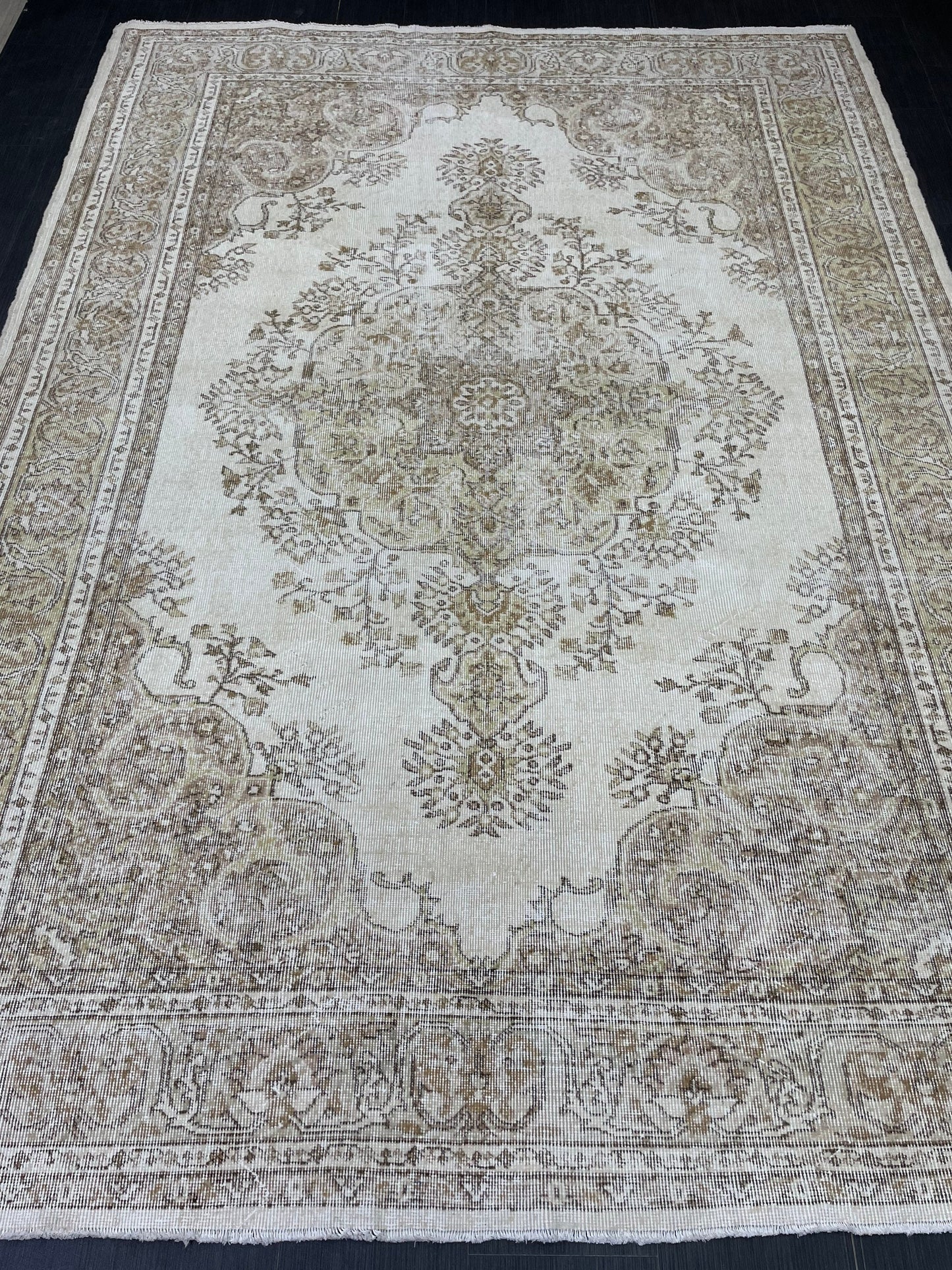 Vintage RUG 7.2 x 10 Antique Rug Vintage Wool  Oriental Rug Handmade Rug Hand Knotted  Rug NATURAL Wool Rug Turkish Rug