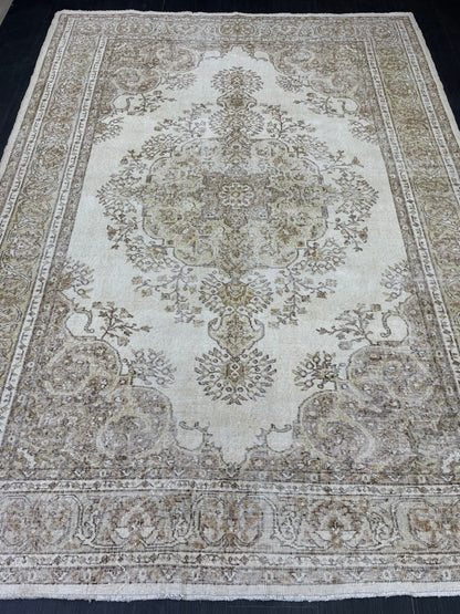 Vintage RUG 7.2 x 10 Antique Rug Vintage Wool  Oriental Rug Handmade Rug Hand Knotted  Rug NATURAL Wool Rug Turkish Rug