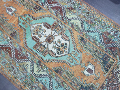 4.9 x 7.9 Rug, Handmade Rug, Oushak Rug,  Anatolian Rug, Hand Knotted Turkish Rug, burnt orange and turquoise Rug, Vintage Rug, Wool rug