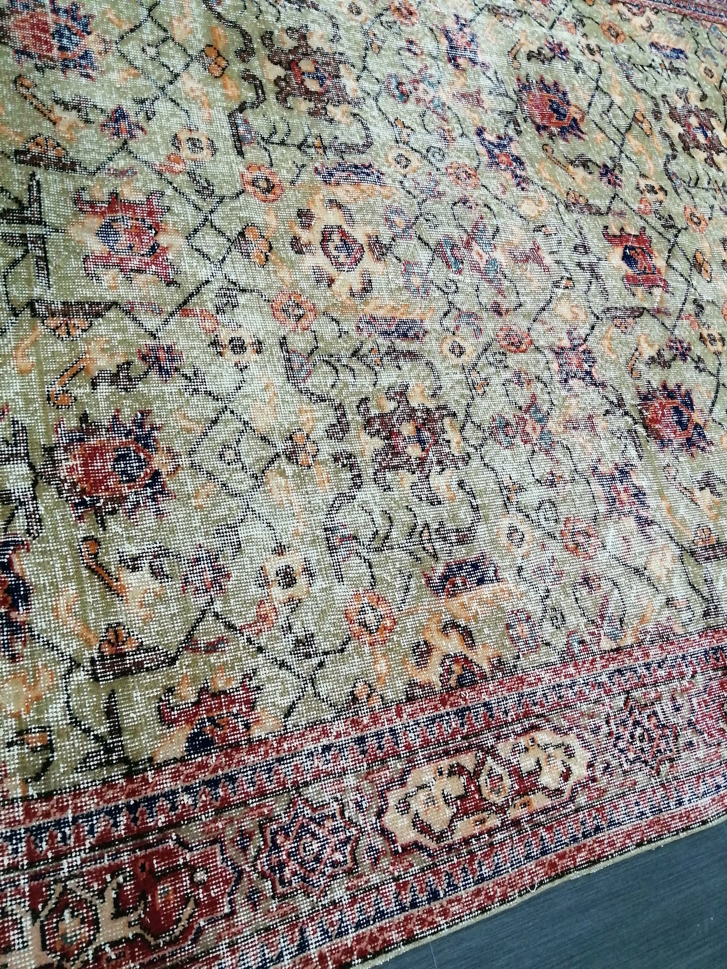 6.5 x 10.5 Green OUSHAK RUG TURKISH Oriental Rug Vintage Rug Vintage Runner Rug pink Rug Hand Made Rugs Vintage