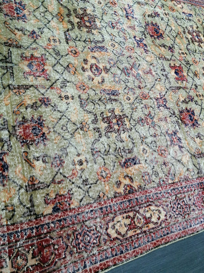 6.5 x 10.5 Green OUSHAK RUG TURKISH Oriental Rug Vintage Rug Vintage Runner Rug pink Rug Hand Made Rugs Vintage