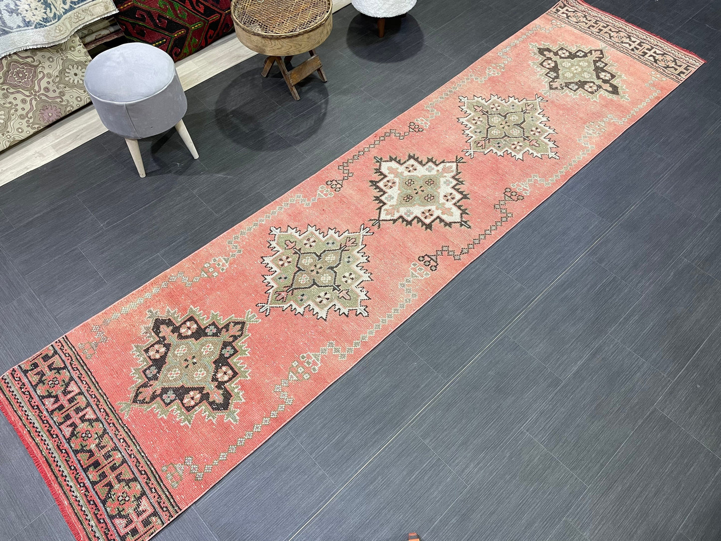 Vintage Runner Rug, Handmade 2.6 x 11 Runner Rug, Hand Knotted Runner Rug, Hallway Runner Rug, Kitchen Runner Rug Wool Runner