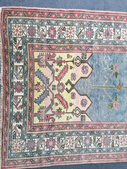 Anatolian wool rug, vintage handmade knotted rug,bohemian area rug 4x6'5 ft