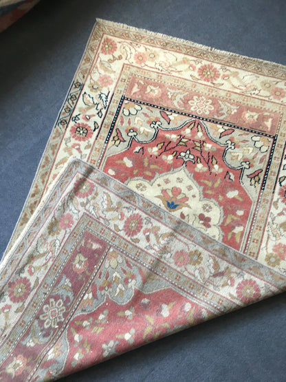 3.5x6 feet red faded turkish floral rug, handmade vintage brown bedroom floor wide rug, oushak bathroom area rug, entryway middle wool rugs