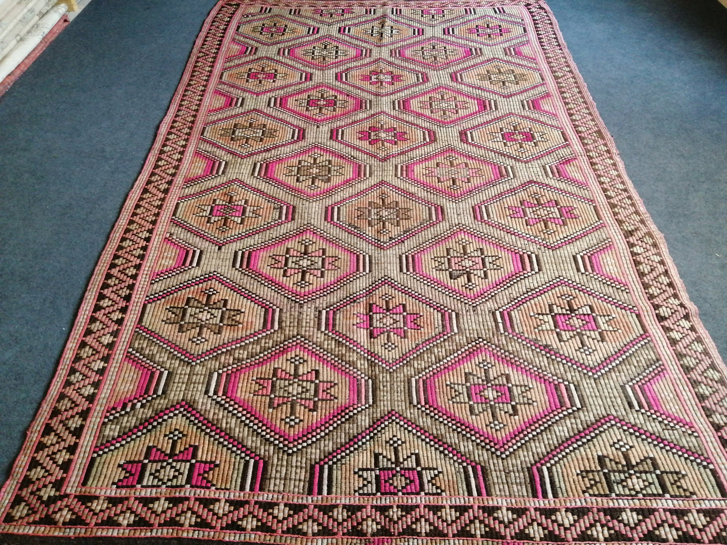 9 x 5.6 Flatwoven with Embroidery Rug TURKISH HAND MADE Rugs   Vintage Turkish Rugs   Oushak Rug  Vintage Oushak Rug, Wool Rug