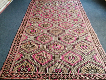 9 x 5.6 Flatwoven with Embroidery Rug TURKISH HAND MADE Rugs   Vintage Turkish Rugs   Oushak Rug  Vintage Oushak Rug, Wool Rug