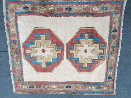 Turkish oushak wool rug 4'10x5'5 vintage handmade rug bohemian rug living room rug