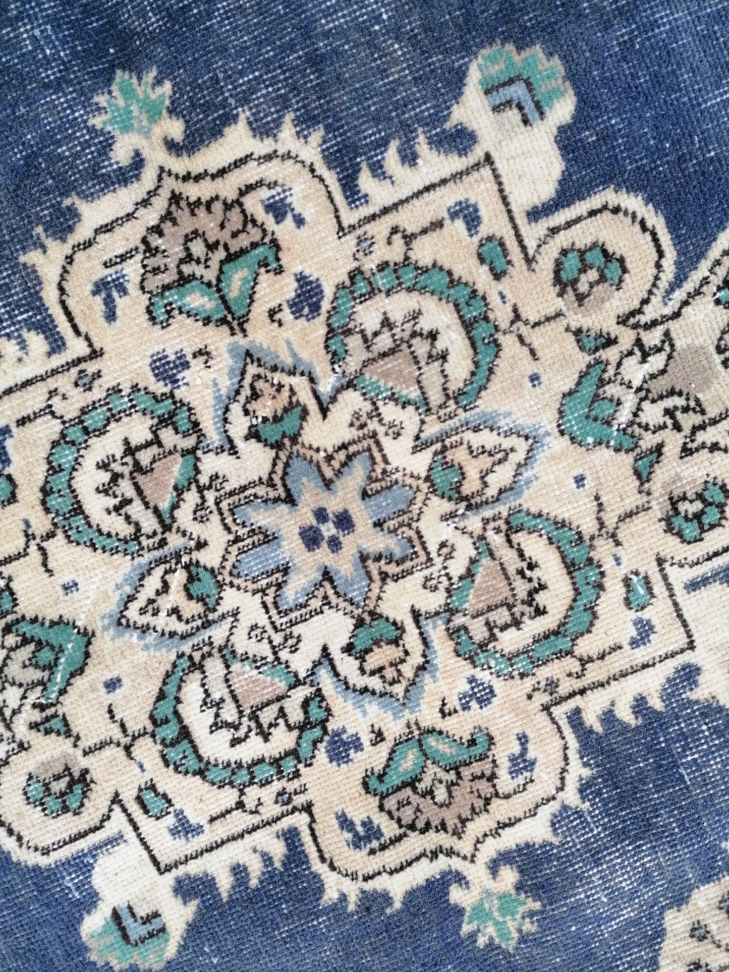 Turkish oushak rug, blue vintage rug 7'2x3'10