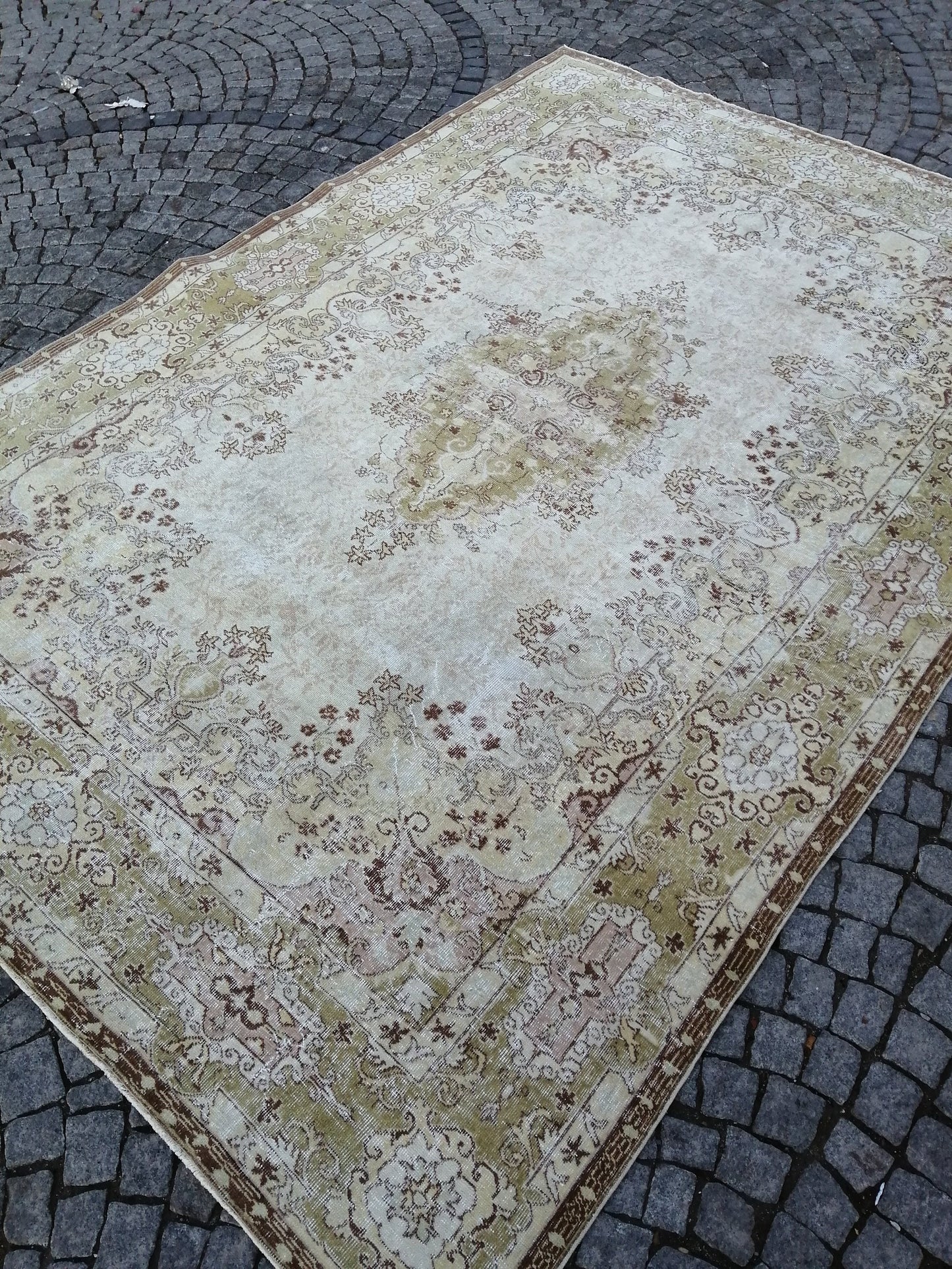 Vintage RUG TURKISH Muted 8.4 x 12.3 Oushak Rug Vintage Oriental Rug Vintage Large Rug Wool Antique Rug Hand Made Rugs Vintage Green Rug