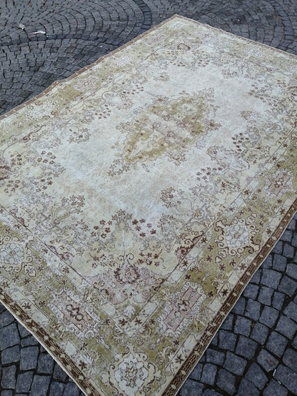 Vintage RUG TURKISH Muted 8.4 x 12.3 Oushak Rug Vintage Oriental Rug Vintage Large Rug Wool Antique Rug Hand Made Rugs Vintage Green Rug