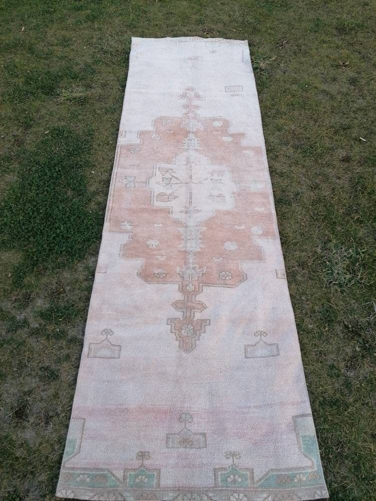 2'10x9'7 muted vintage runner, oushak runner rug, hallway runner, kitchen vintage anatolian rug