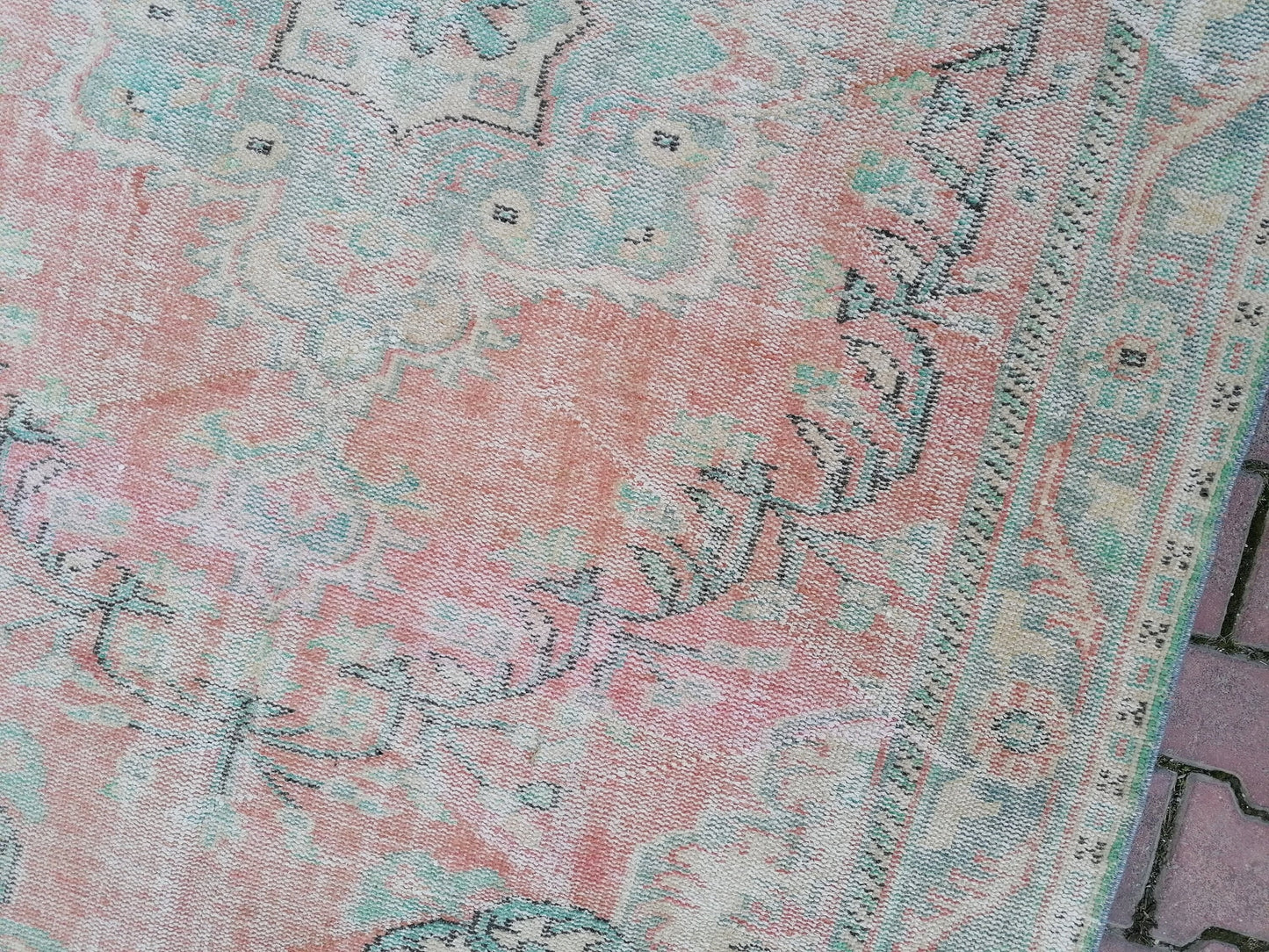 Large vıntage green rug, dıstressed oushak rug 9'5x5'9 turkish area rug