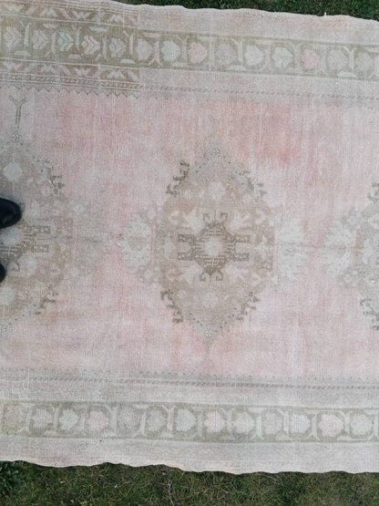 Muted vintage runner, oushak runner wool runner 5'2x12 handmade hallway runner, kitchen vintage anatolian rug