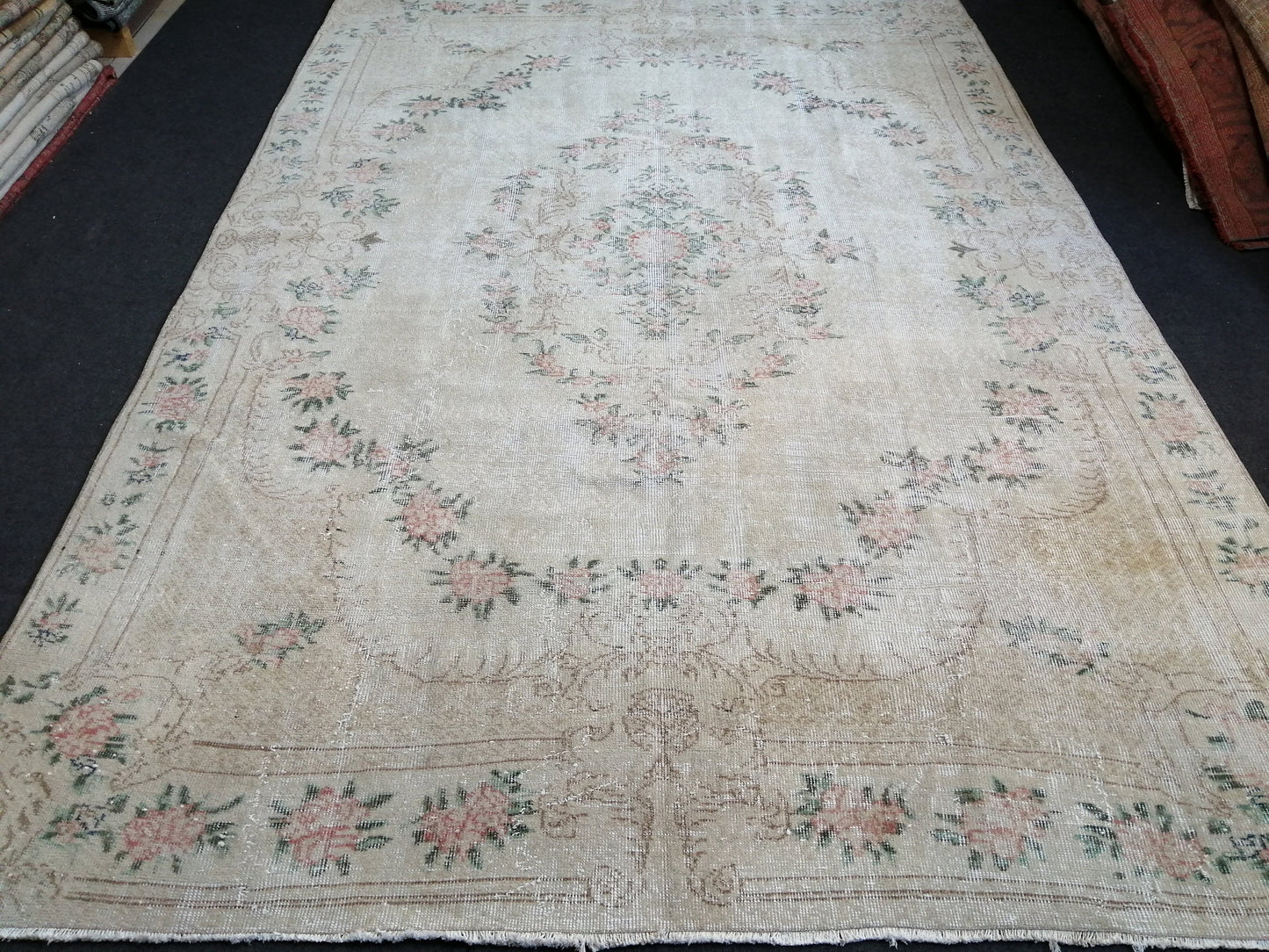 7x10 OUSHAK RUG TURKISH Muted Rug Vintage Distressed Oriental Rug Vintage Persian Rug Wool Floral Rug Hand Made Rug Vintage Turkish Rug