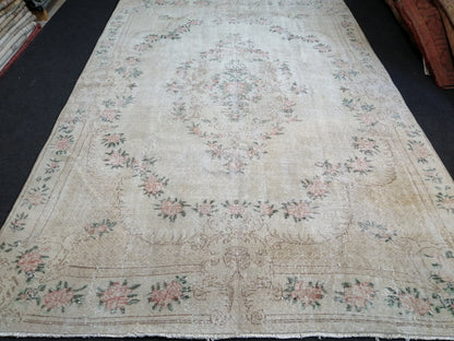 7x10 OUSHAK RUG TURKISH Muted Rug Vintage Distressed Oriental Rug Vintage Persian Rug Wool Floral Rug Hand Made Rug Vintage Turkish Rug