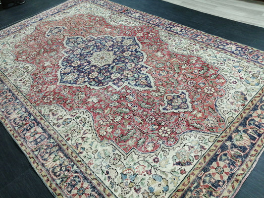 Vintage Rug 6.6 x 10.3 Turkish  Rug, Distressed Rug Oushak Rug Oriental Rug Antique Rug