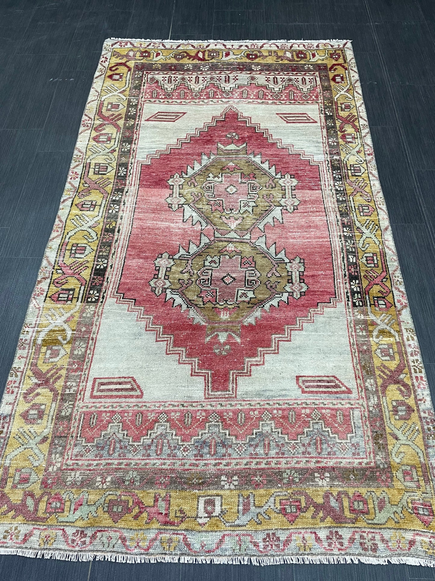 Vintage TURKISH Rug 3.7 x 6.7 Muted Rug Vintage Oushak Wool On Wool Rug Vintage Runner Rug Wool Rug Hand Made Rugs Vintage Turkish Rug