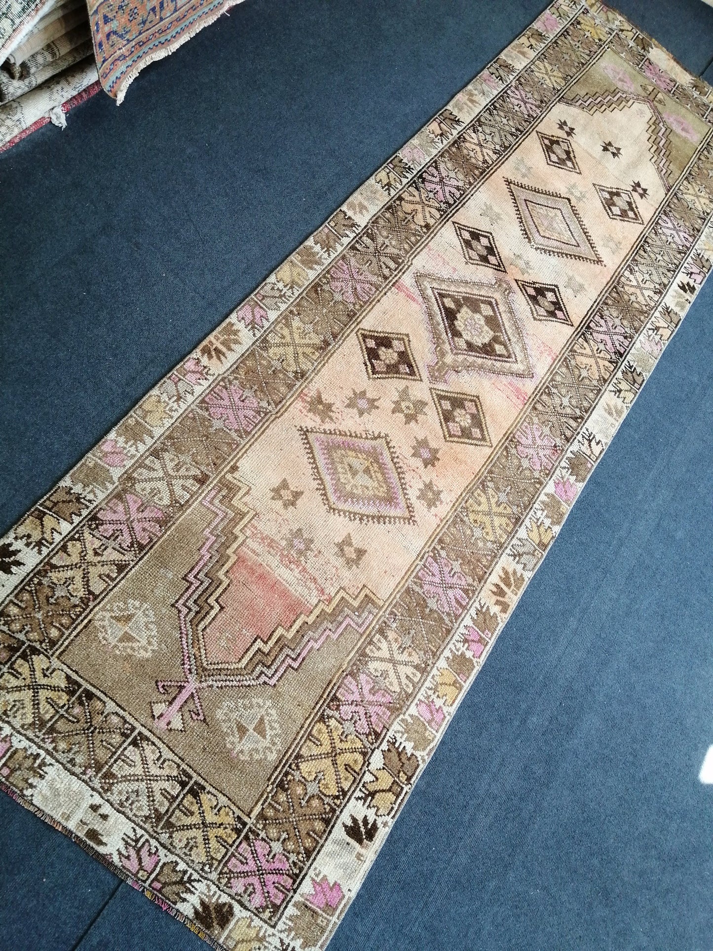 Oushak Runner Rug Turkish 3.4 x 11  Runner Rug Vintage Runner Rug Hallway Runner Rug Kitchen Runner Rug Wool Runner Rug Wool Oushak Rug