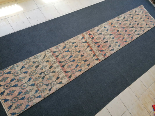 2.3x13.3 feet turkish runner rug, vintage oushak runner rug, kitchen runner rug, hallway runner rug, handmade overlong runner,laundry runner