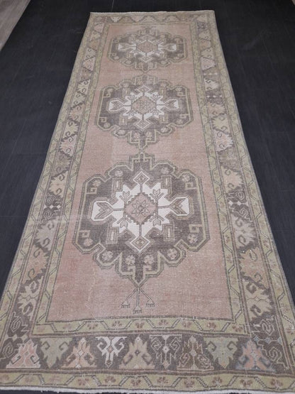 Vintage Turkish Oushak Runner Rug 4.2 x 11 Muted Vintage Runner Rug Hallway Runner Rug Kitchen Runner Rug Wool Runner Rug Wool Oushak Rug