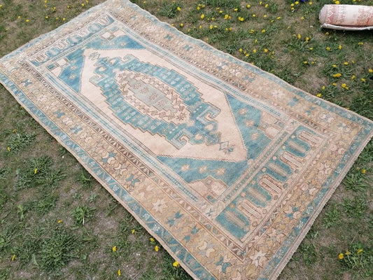 Vintage rug, turkish vintage oushak rug 4'7x9 hand made wool rug, boho floor rug