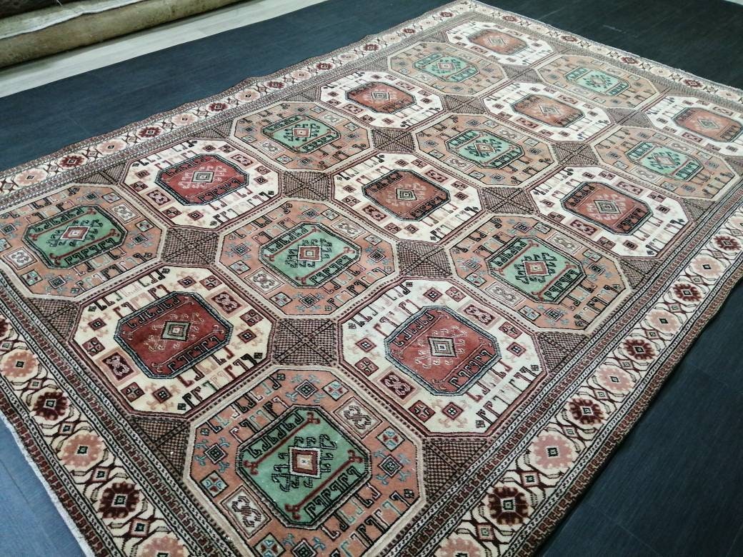 Turkish Rug, Vintage Oushak Rug, Oriental Rugs, Wool Rug, 9.4 x 6.2 High Pile Farmhouse Rug, Vintage Rug, Hand Made Rug Persian Rug 6x9 rug