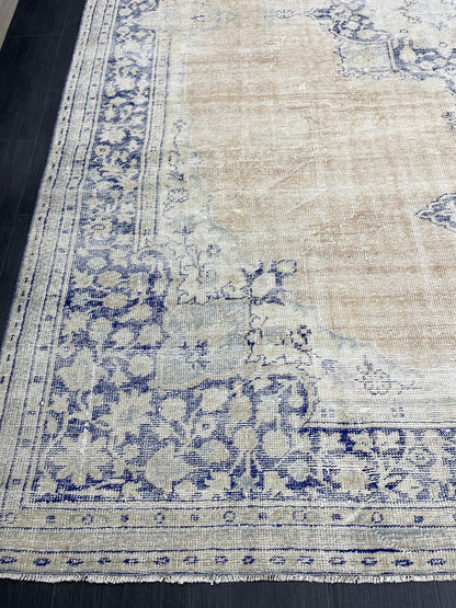 Large Distressed RUG 8 x 10.8 Muted TURKISH Antique Rug Vintage Persian Rug Vintage Rug Wool Oushak Rug HandMade Rug Hand Knotted Rug