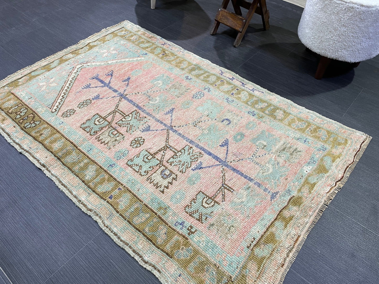 Muted Handmade Rug Muted 2.11 x 4.4 Vintage Rug Wool Oushak Rug Hand Made Rugs Vintage Turkish Rug Living Room Rug