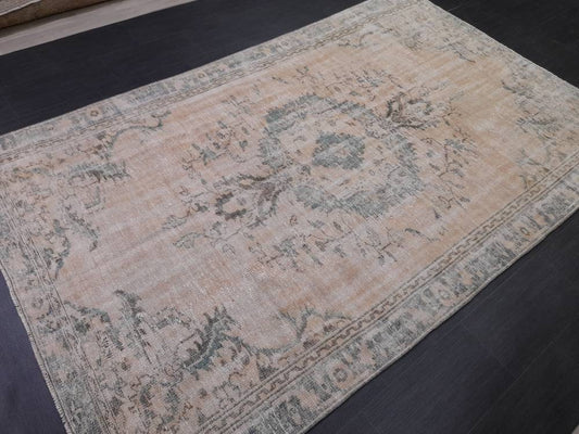 Vintage RUG 6x9.5 TURKISH Oushak Rug Vintage Navy Oriental Rug  Vintage Persian Rug Hand Made Rugs  Turkish Rug Antique Rug Distressed Rug