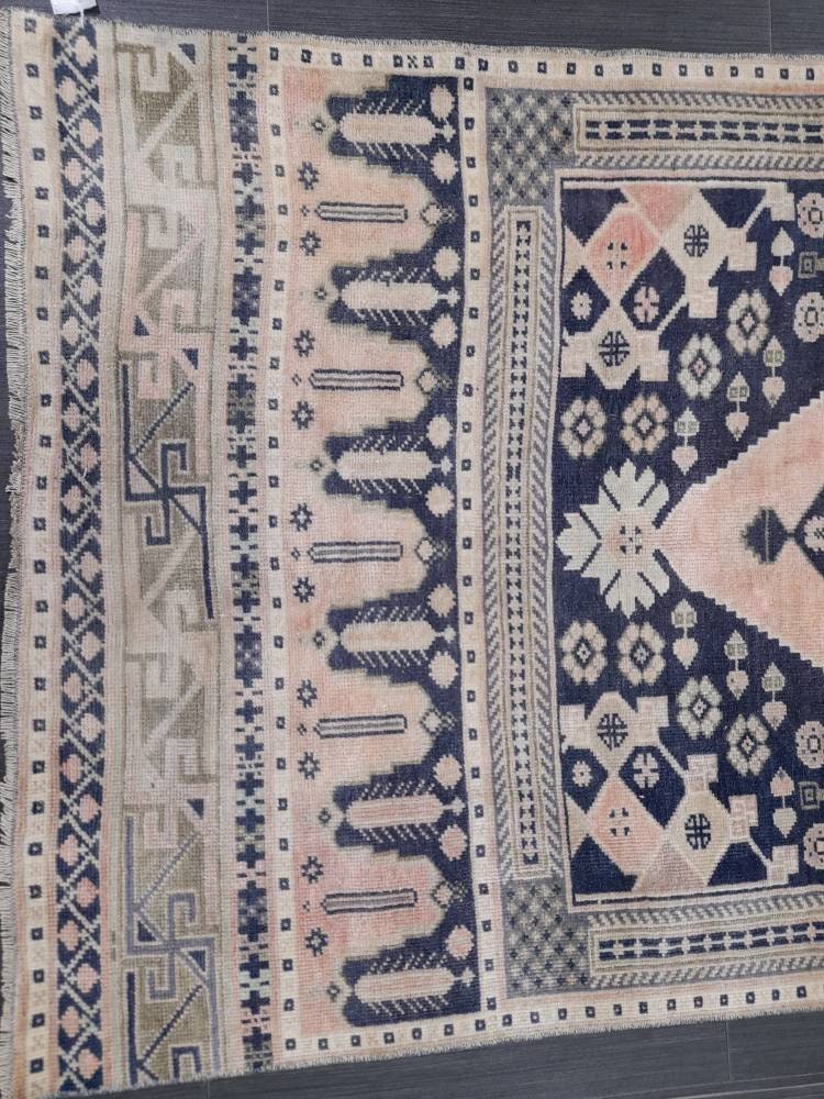 Blue and Pink TURKISH Runner Rug Vintage Runner Rug 3 x 9 Oriental Runner Rug Wool Oushak Rug Hand Knotted Rugs Vintage Turkish Runner Rug