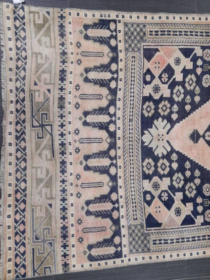 Blue and Pink TURKISH Runner Rug Vintage Runner Rug 3 x 9 Oriental Runner Rug Wool Oushak Rug Hand Knotted Rugs Vintage Turkish Runner Rug